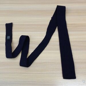 Vintage 60s Skinny Neck Tie Mens Navy Blue Wool Knit Flat Square End Rockabilly